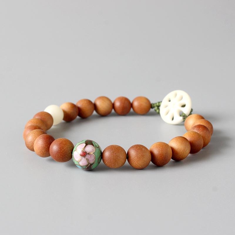Wood Mala & Chinese Cloisonne Bracelet - Zodeys