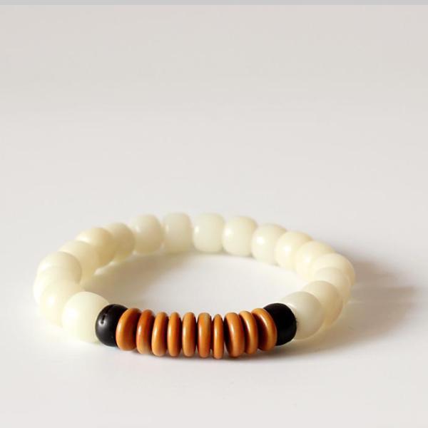 Natural White Bodhi Seed Coconut Shell Olive Nut Bracelet