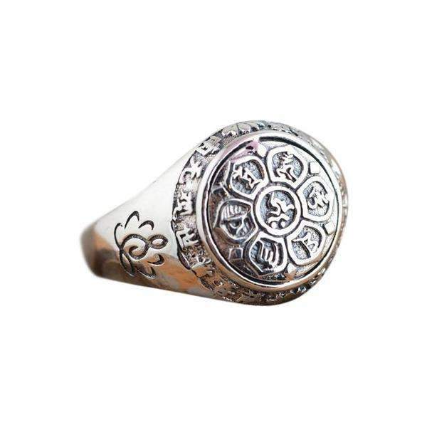 Buddhist Lotus Mantra Solid Silver Ring - Zodeys